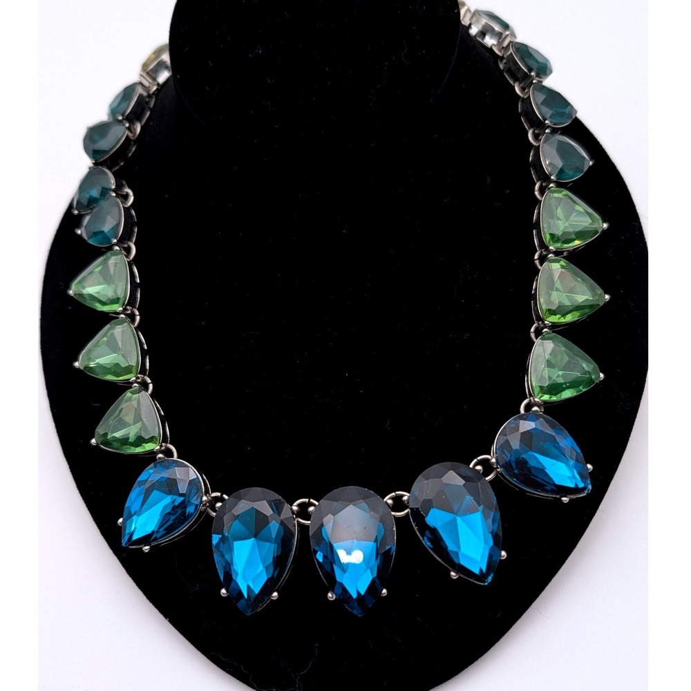 Chloe + Isabel Crystal Statement Necklace and Stud Earrings Set Blue Green Teal